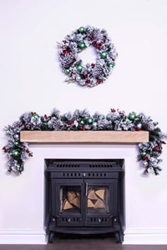 180cm Flocked Decorated Mixed Pine Garland with Tartan Bows