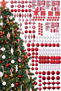 The 288pc Red & White Full Heavy Coverage Bauble Set (9ft trees)