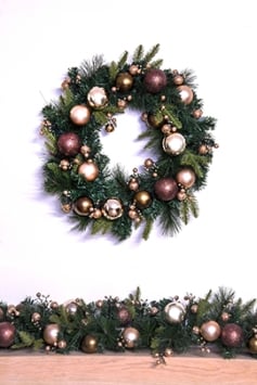 50cm Decorated Mixed Pine Wreath with Bronze & Copper Baubles